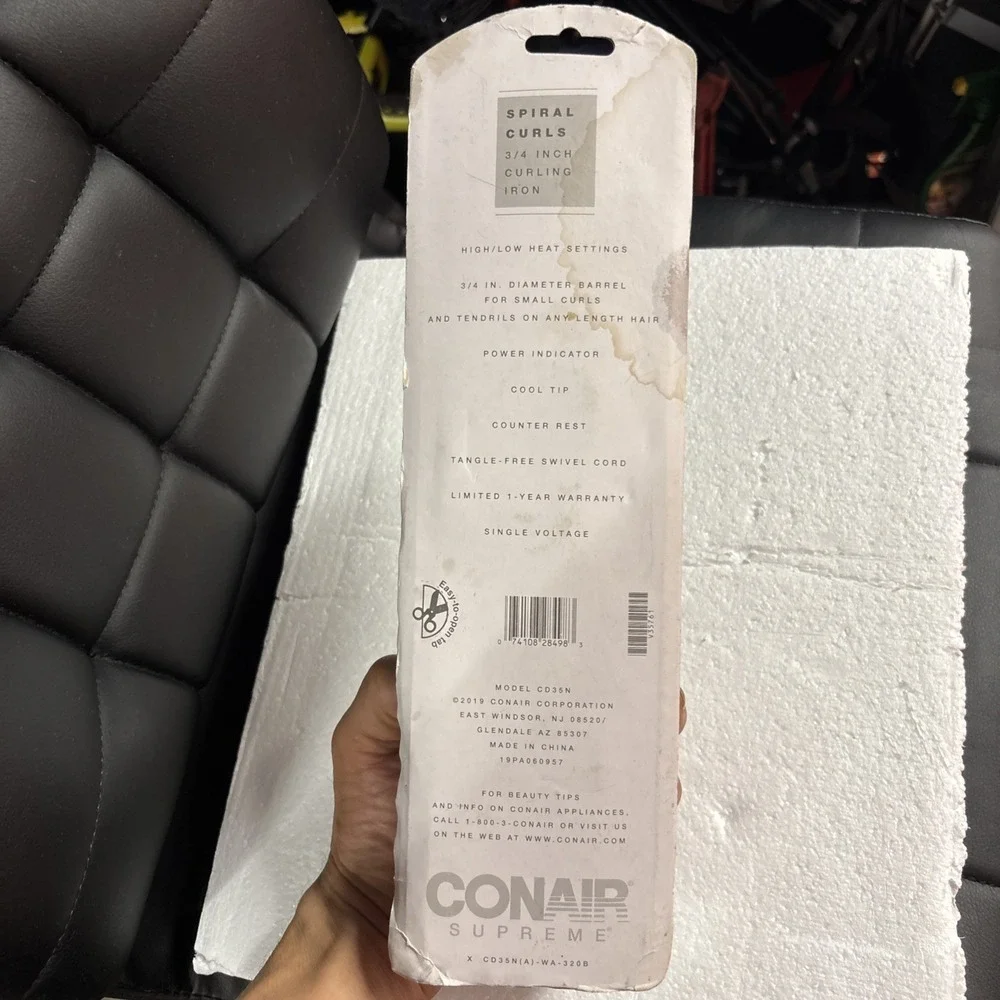 Conair Supreme Spiral Curls 3/4 Inch Curling Iron 2 Heat Settings Model CD35N 20